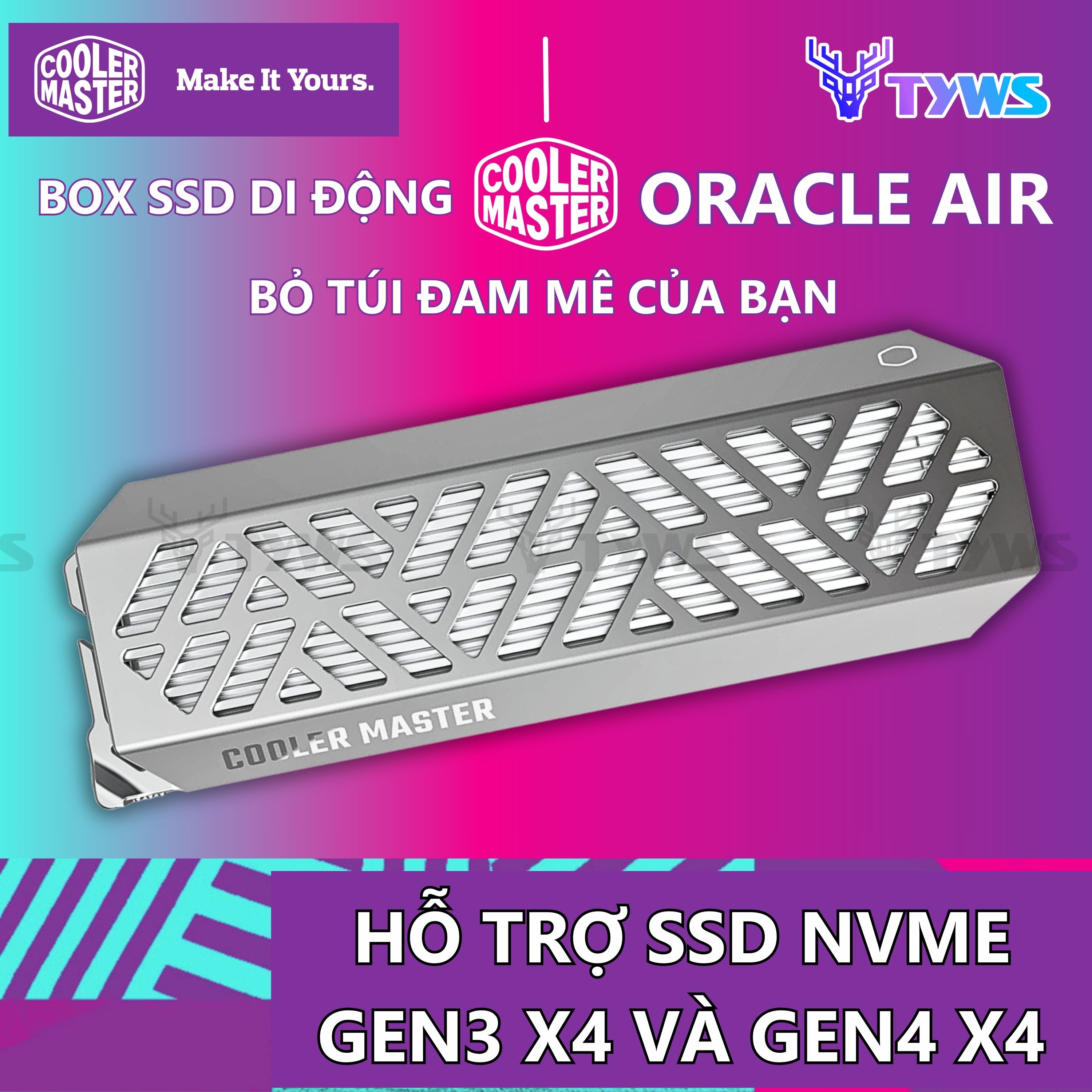 Box di động ssd oracle air dành cho ssd nvme gen 3x4 và gen 4x4