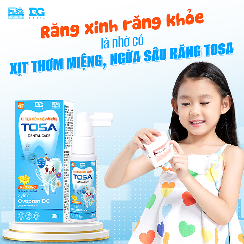 Xịt chống sâu răng cho bé TOSA Bảo vệ men răng chắc khỏe thơm miệng khử hôi với tinh dầu dạng lọ sịt