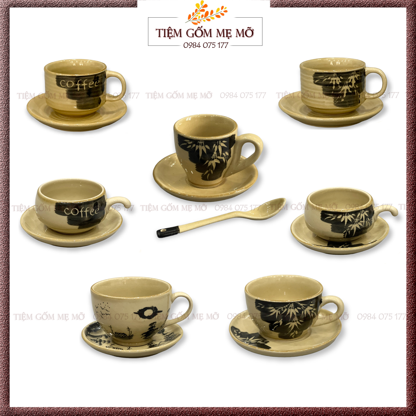Ly capuchino espresso cốc tách trà cà phê có quai men dong vàng gốm sứ Bát Tràng