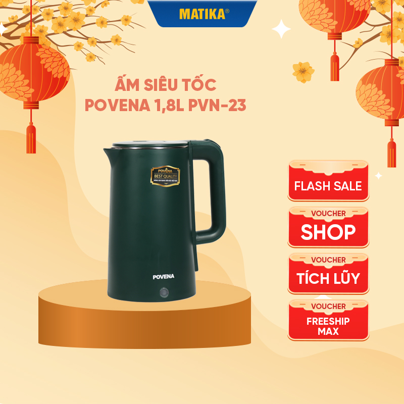 Ấm Siêu Tốc POVENA 2.3L PVN-23 - Thiết kế sang trọng - Chất liệu cao cấp - Bảo hành 12 tháng - Hàng chính hãng