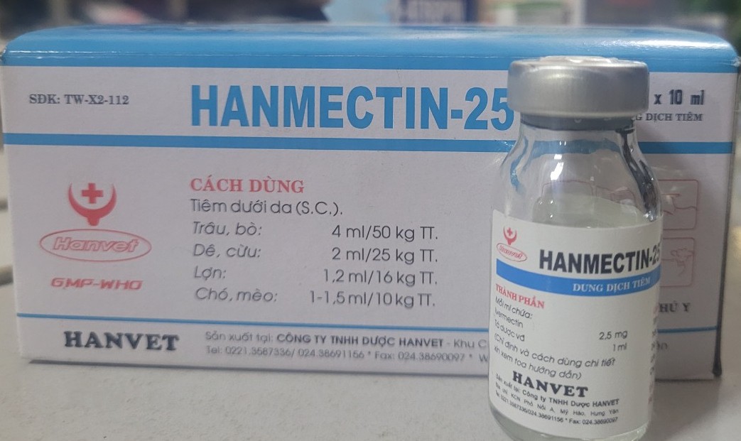 Hanmectin-25- lọ 10ml- Thuốc chích trị ve chó tiêm trị ghẻ chó mèo -, tẩy giun sán