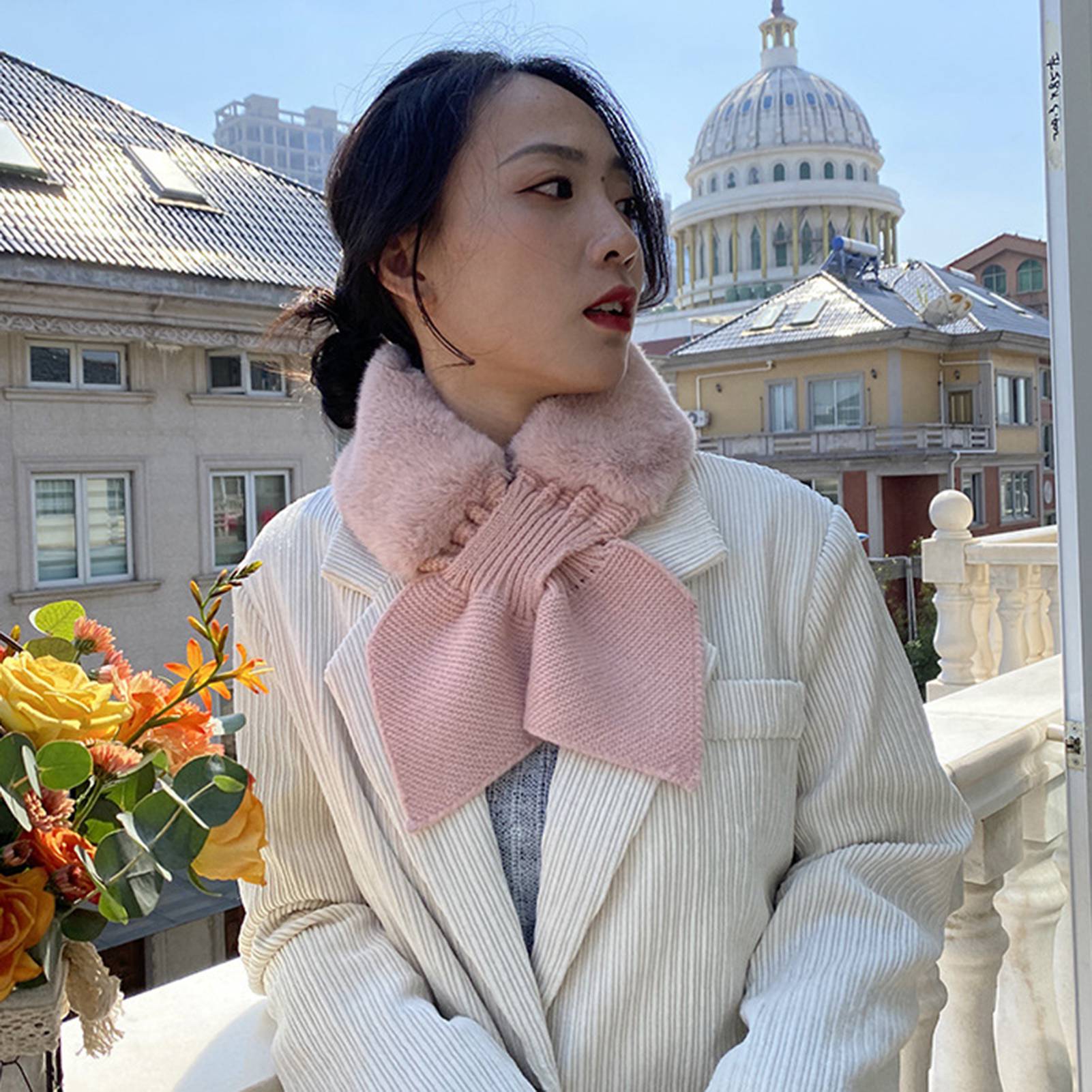 [HCM][NEW] Phụ Nữ Vải Lông Ấm Áp Mùa Đông Khăn Quàng Cổ Nơ Cổ Áo Lông Thú Giả Đồ Giữ Ấm Cổ Đan Khăn Choàng Len - Khăn choàng cổ - Khăn choàng lông