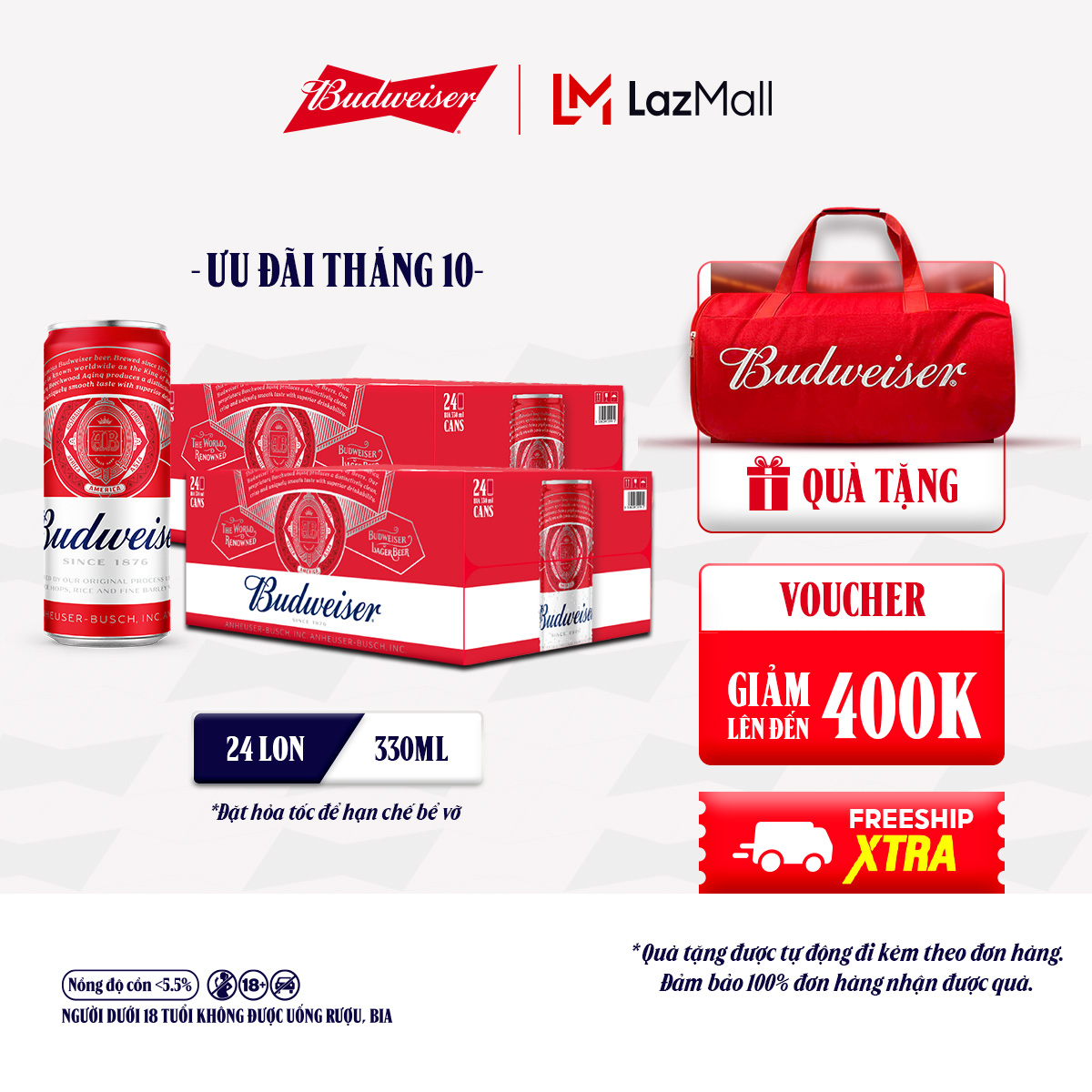 Combo 2 Thùng 24 Lon Bia Budweiser Sleek Can Chính Hãng (330ml/lon)
