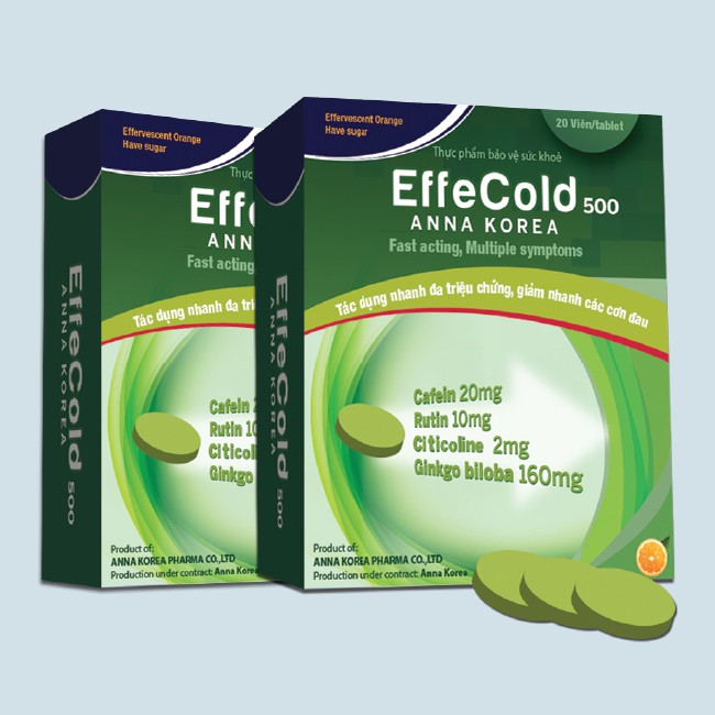 Effe Cold, Giãm Đau Đẩu Chóng Mặt Hiệu Quả, 20 Viên Sủi/Hộp (Vị Cam)