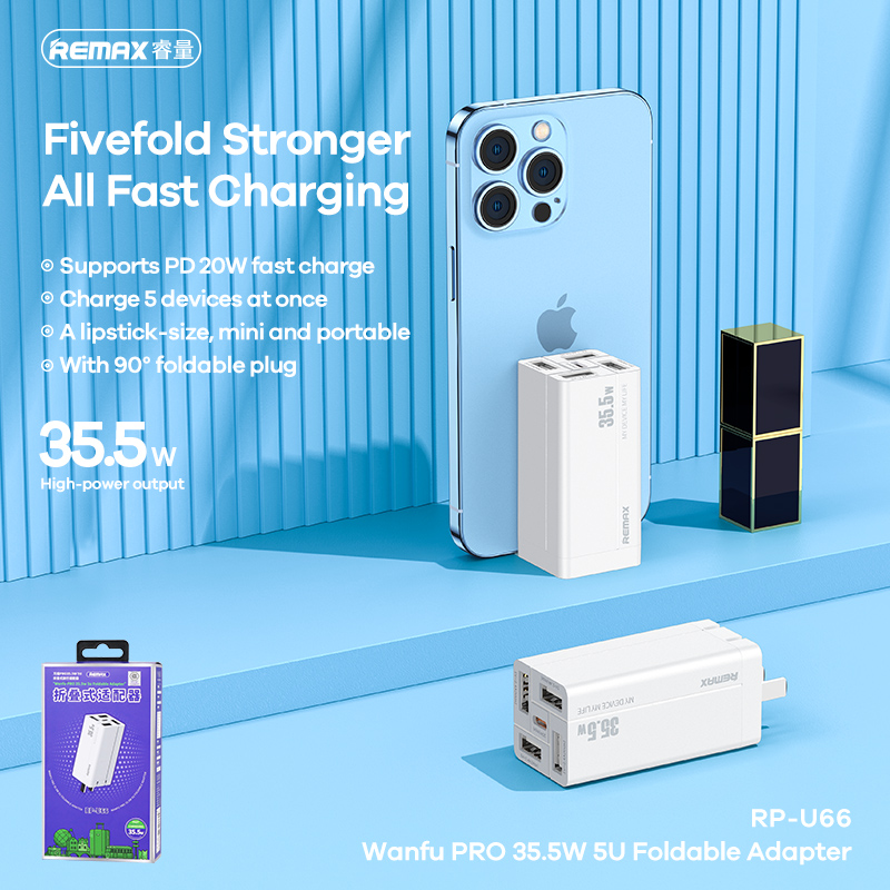 Cốc sạc 4 cổng usb + type c remax rp-u66 35.5w