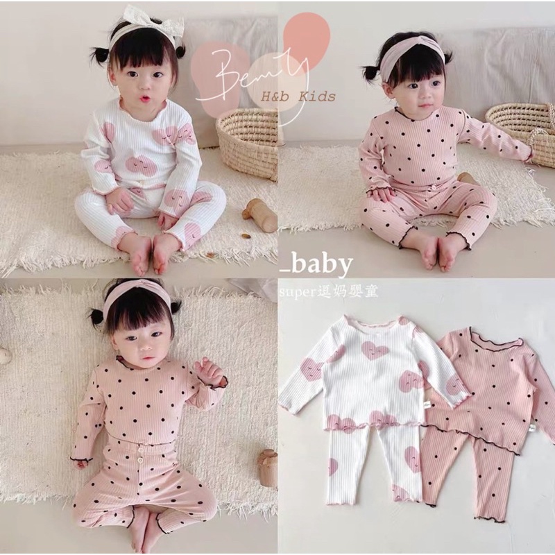 Bộ tăm gân trái tim/ chấm bi cực đẹp cho bé gái