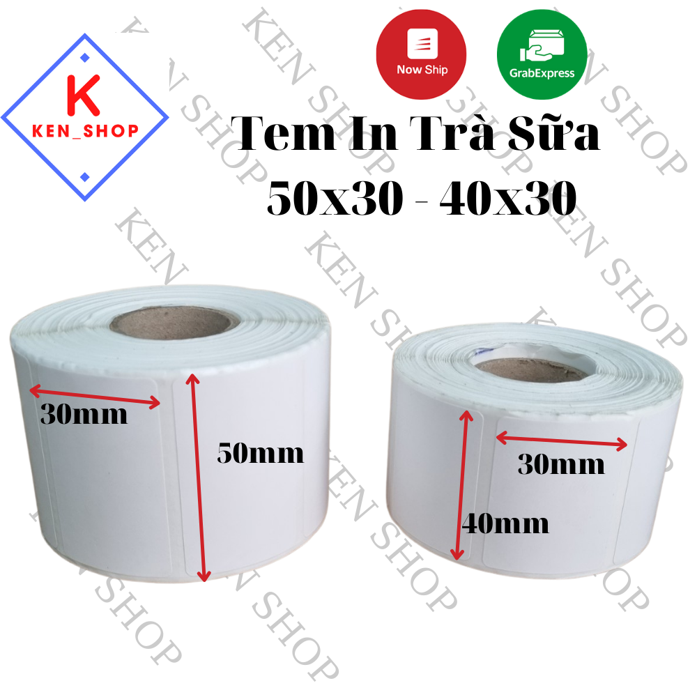 Giấy in tem trà sữa 50x30 , 40x30 decal nhiệt, giấy in tem dán trà sưa, trà chanh.