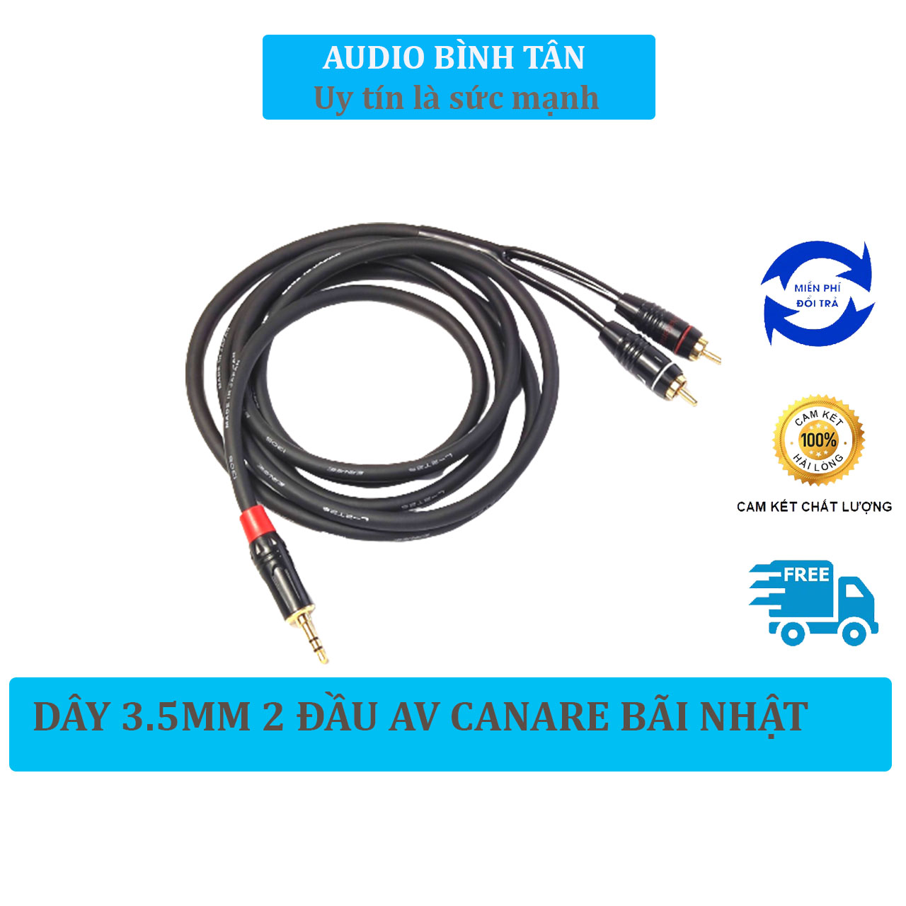 Dây 3.5mm ra 2 đầu hoa sen, dây 3ly ra AV, Dây 3 li ra 2 RCA nghe nhạc, Dây 3.5 nghe nhạc chống nhiễu bãi Nhật, Dây canare Japan lõi đồng mịn âm thanh Bass chắc, trung treble rời rất sáng tiếng nghe tơi nhuyễn