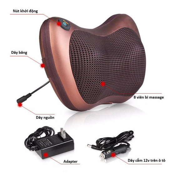 Gối Massage Hồng Ngoại 8 Bi trị liệu cổ, vai, cột sống lưng, toàn thân, giải tỏa căng thẳng của bạn Massage Xoa Bóp Vào Các Cơ Và Huyệt Cổ, Vai, Gáy, ...