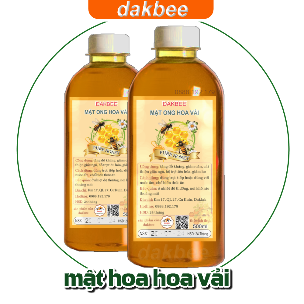 500ml Mật ong rừng hoa vải nguyên chất - dakbee - giàu dinh dưỡng, tăng cường sức đề kháng