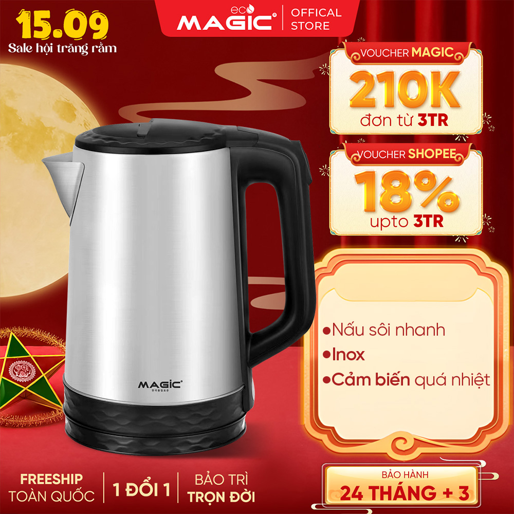 Bình đun siêu tốc Inox Magic A-072, Dung tích 1.8L,Công suất 1500W, Bảo hành 12 tháng