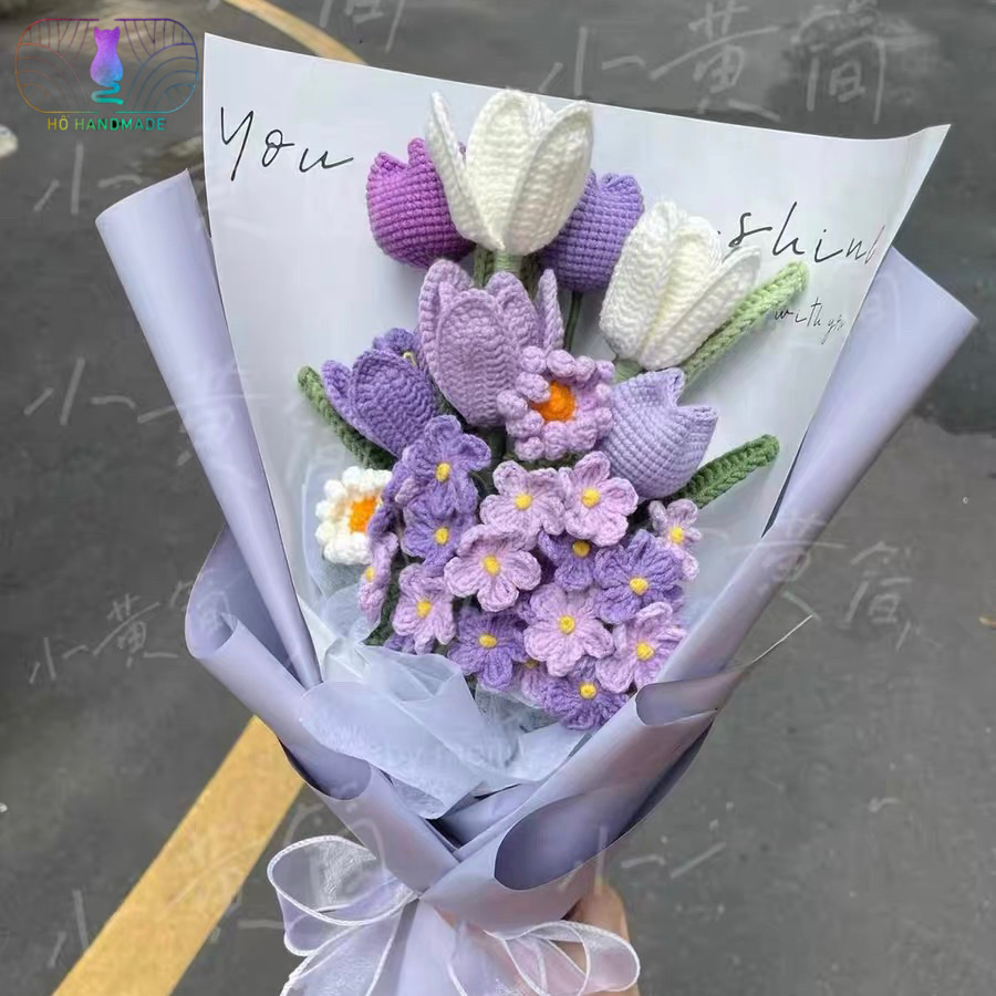 Bó hoa len làm quà tặng sinh nhật ý nghĩa, hoa len handmade trang trí nhà cửa, quà tặng tốt nghiệp, hoa không tàn - Len Móc Tay