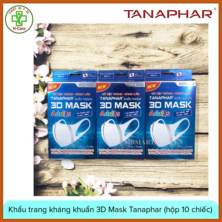 Khẩu trang kháng khuẩn chống bụi 3D Mask Tanaphar cho người lớn (hộp 10 chiếc) , có cấu trúc đa lớp giúp ngăn khói, bụi, phấn hoa, vi khuẩn xâm nhập phòng chống các dịch bệnh nguy hiểm lây qua đường hô hấp [TBYT H-Care]