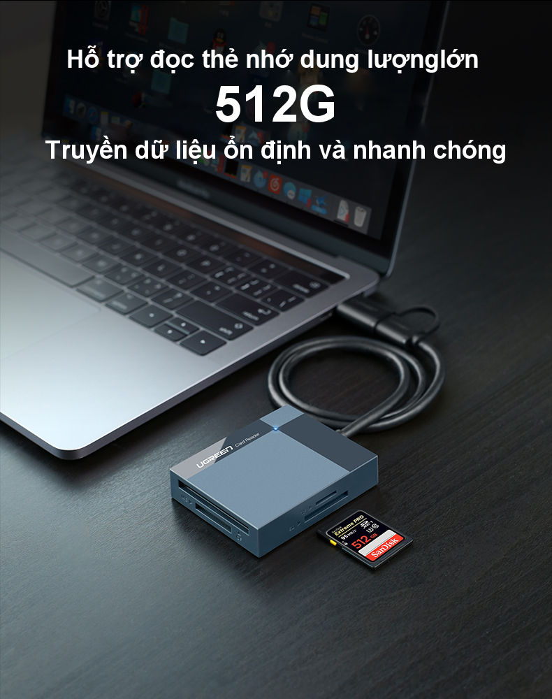 Đầu đọc thẻ hỗ trợ cổng 2 in 1 USB 3.0 / USB type C cho thẻ CF / SD / MS / TF chức năng OTG dài 50cm UGREEN CR125 Đầu đọc thẻ hỗ trợ cổng 2 in 1 USB 3.0 / USB type C cho thẻ CF / SD / MS / TF chức năng OTG dài 50cm UGREEN CR125
