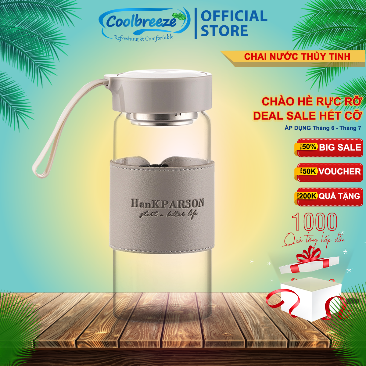Bình Nước Thủy Tinh Cao Cấp CoolBreeze CBBN66, Chịu Lực, Chịu Nhiệt