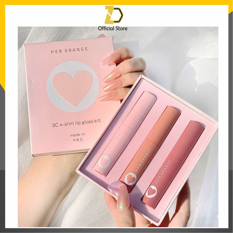 Full set 3 cây son herorange tết vỏ hồng phấn 3cx - slim lip gloss kit gotstore