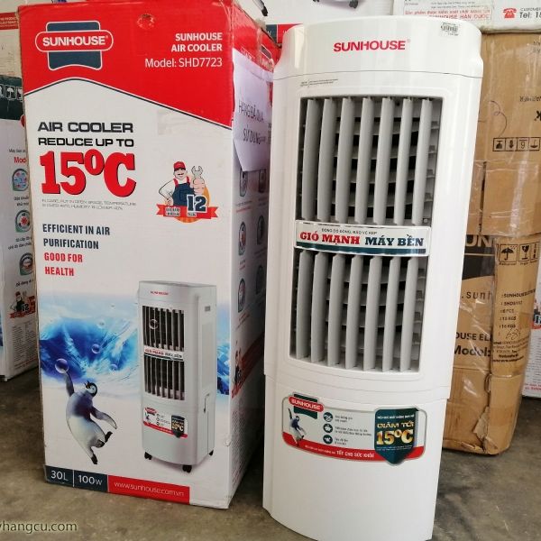 Quạt điều hòa hơi nước sunhouse shd7723 trưng bày mới 98% phạm vi làm mát 25 - 30m công suất 100w bình nước 30 lít có giao hàng trong ngày ở tphcm - bình dương lh 0902977236
