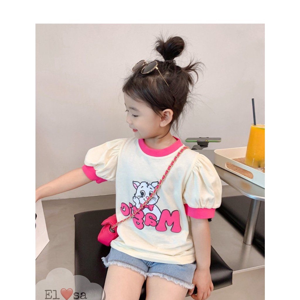 Quần áo bé gái Set Áo Cotton Tay Phồng Mix Quần Sooc Bò Xinh Xắn Cho Bé 18 Tuổi