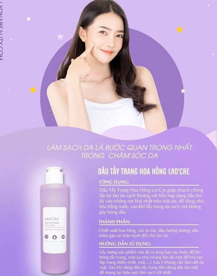 Dầu tẩy trang Lro’cre sạch bong lớp makeup và bụi bẩn trên da.