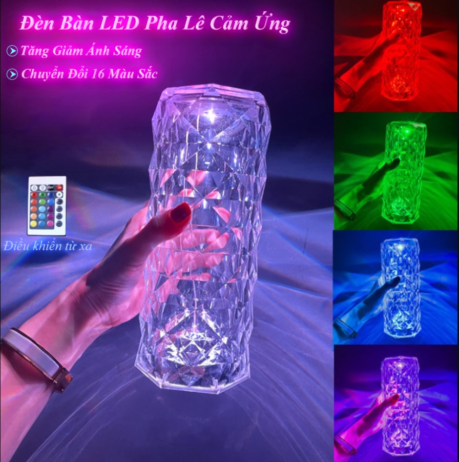 Đèn bàn decor led pha lê cảm ứng de bàn,đèn pha lê trang trí,đèn ngủ cảm ứng led 16 màu pha lê - pin sạc đa màu sắc thích hợp phòng khách bàn trà cafee quầy bar