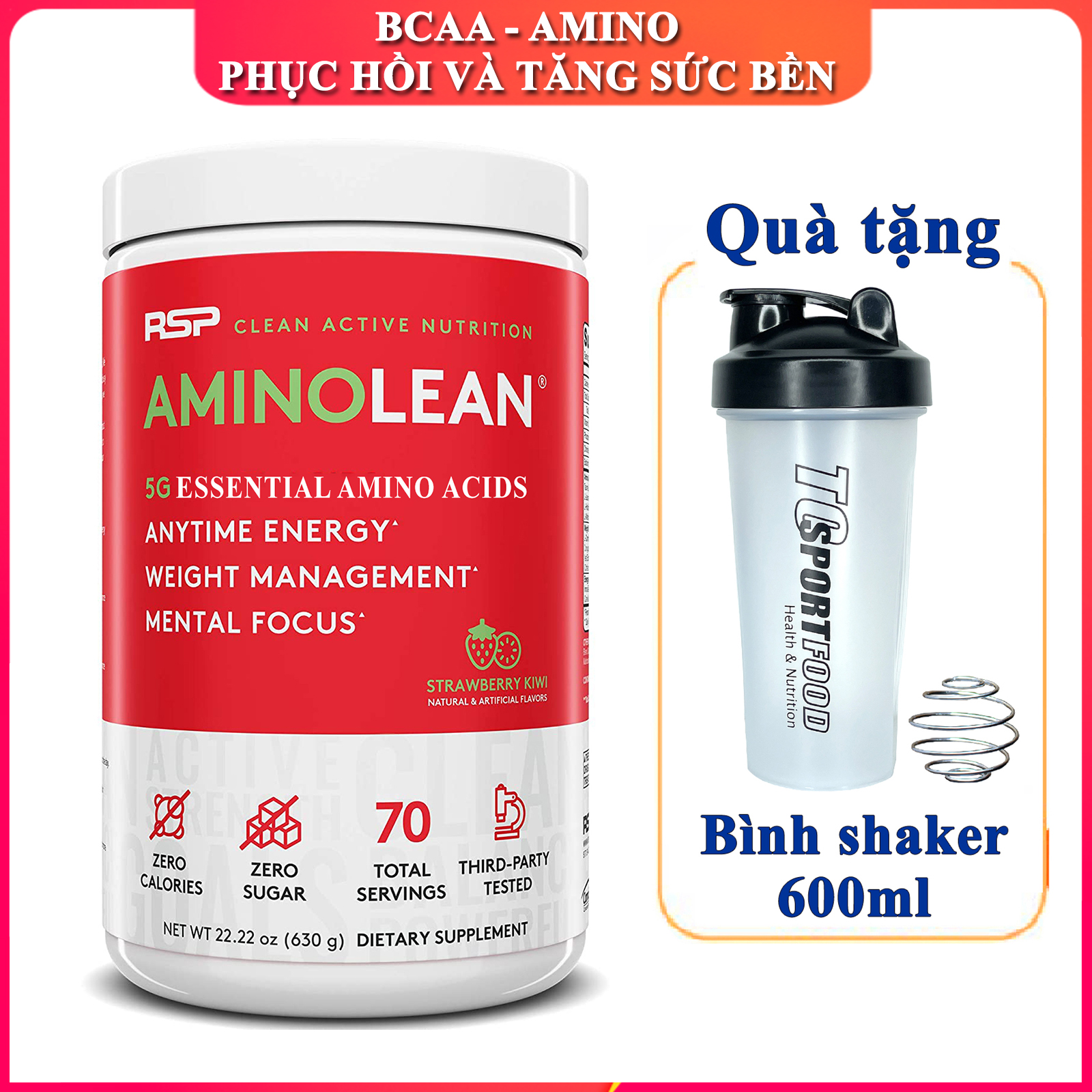 [FREE SHAKER] BCAA Amino lean của RSP hỗ trợ tăng sức bền, sức mạnh và phục hồi, phát triển cơ bắp trong tập luyện cho người tập gym