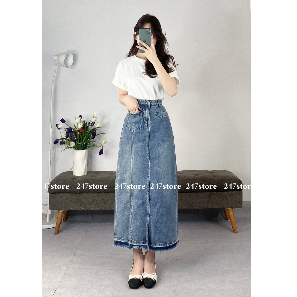 Chân váy jeans dáng dài cvjean6809