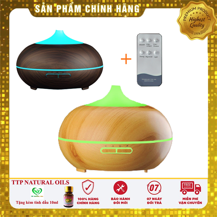 Máy Xông Tinh Dầu Siêu Âm Vân Gỗ Sang Trọng, Phun Sương khuếch tán tiết kiệm điện, dung tích 550ml, Bảo hành 1 năm