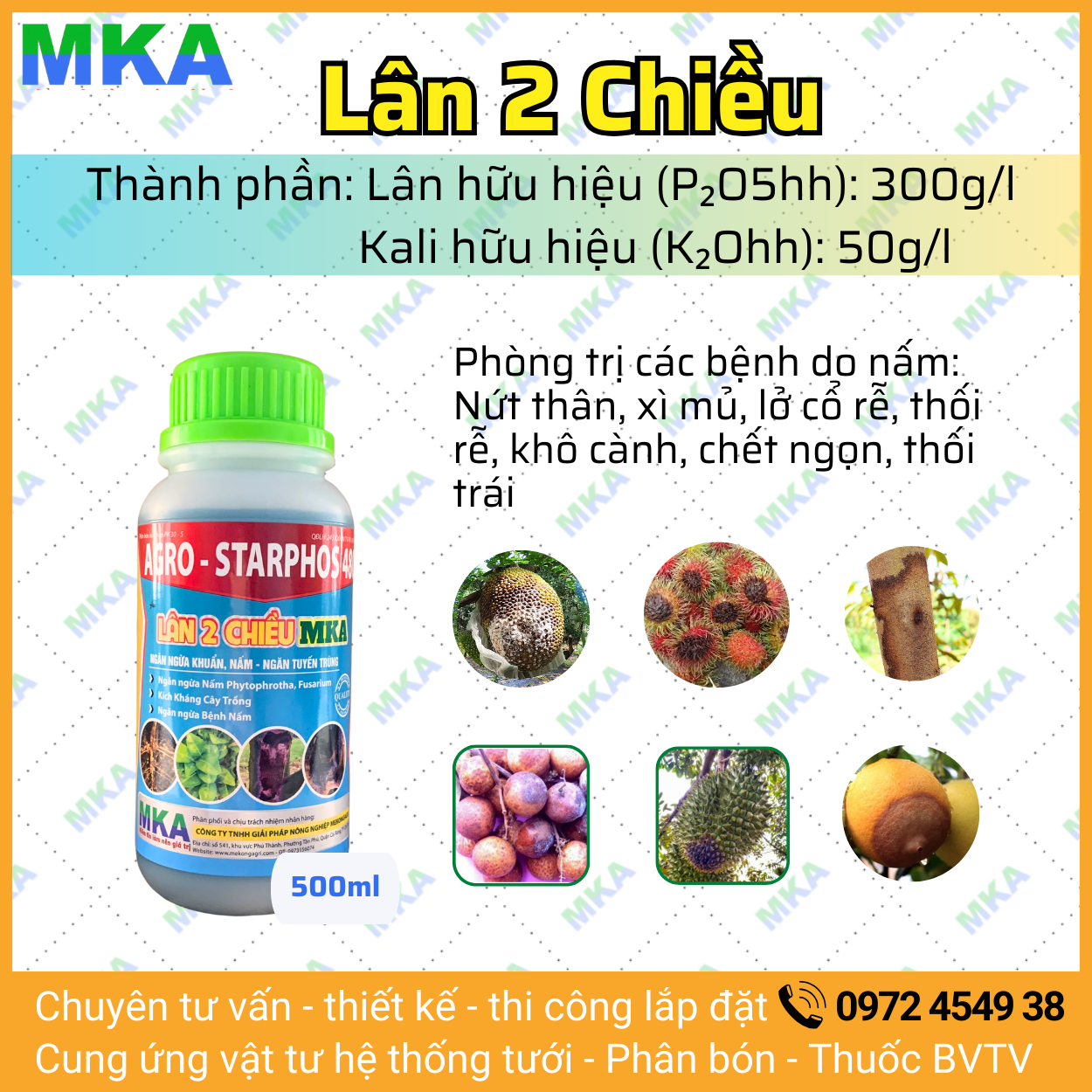 Lân 2 chiều MKA quản lý nấm phytophora bệnh nứt thân xì mủ - 500ml