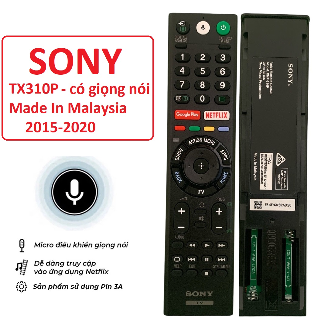 Điều khiển tivi Sony giọng nói TX310P chính hãng Malaysia, remote tv sony thông minh, rm-tx310p, Hàng mới 100%,, mót đầu bấm so ny