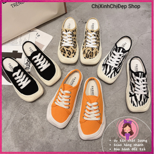 Giày sục nữ bệt mũi vuông, giày đạp gót vải canvas, lười nữ ulzzang