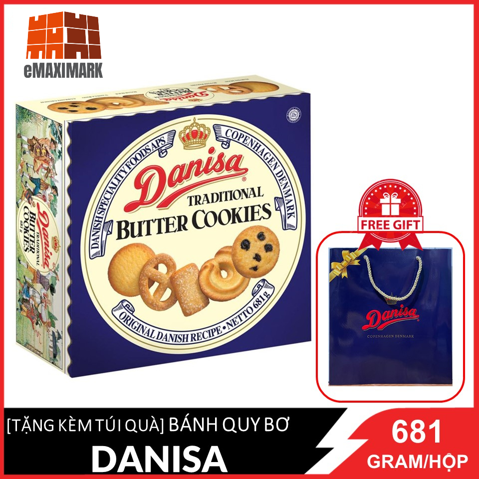 [Date Tháng 9] Bánh Quy Bơ Danisa Size Lớn Hộp 681G  Kèm Túi Xách Tay