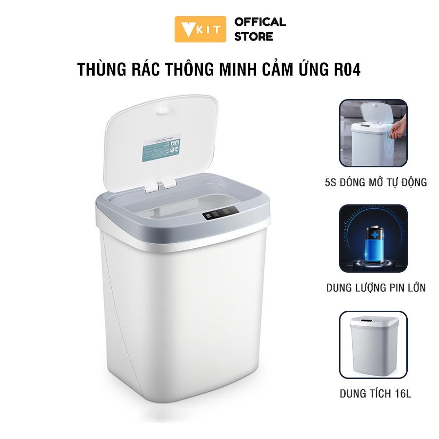 Thùng rác thông minh cảm ứng tự động Vkit - Thùng rác tự động đóng mở - thùng đựng rác thông minh - thùng rác cảm ứng R04