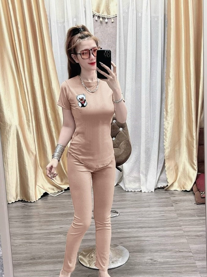 Set bộ thun gân áo vạc bầu thời trang- y hình