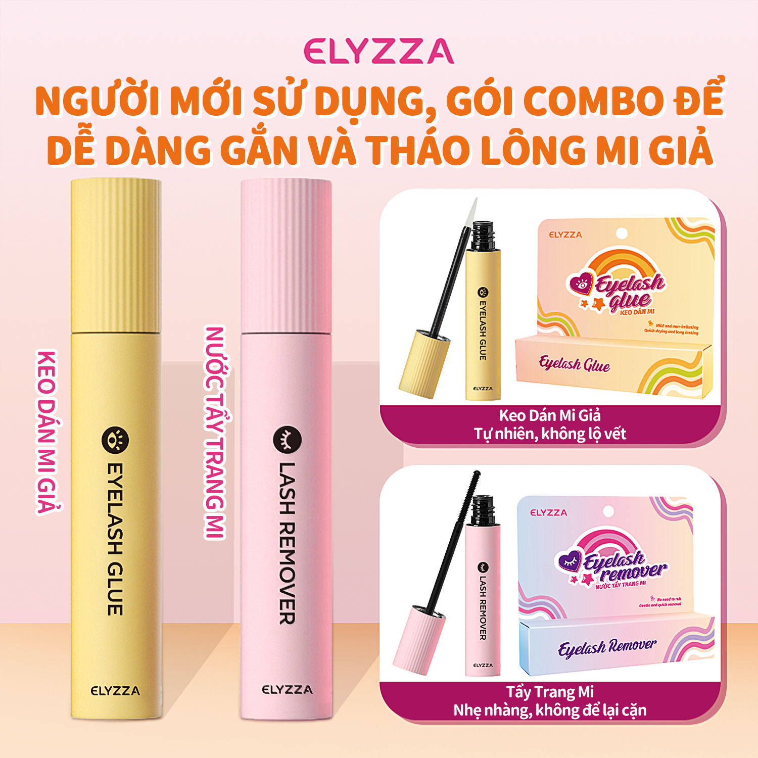 ELYZZA COMBO KEO DÁN MI & TẨY TRANG MI-TẨY KEO, Keo Mi Giả Kết Hợp Dung Dịch Tẩy Keo, Tẩy Trang Lông Mi Nhẹ Nhàng+Keo Chống Thấm Nước Và Mồ Hôi