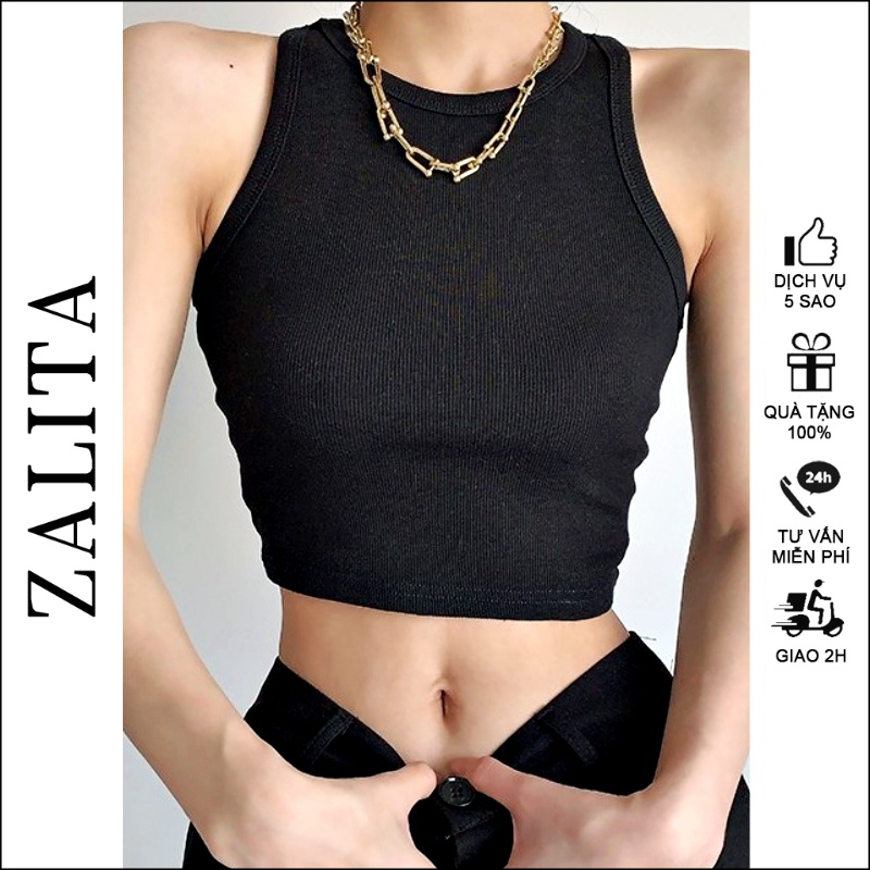 Áo Croptop Nữ Ba Lỗ Nữ Kiểu Ôm Cổ Tròn Thun Body Tập Gym Thể Thao ZALITA A022