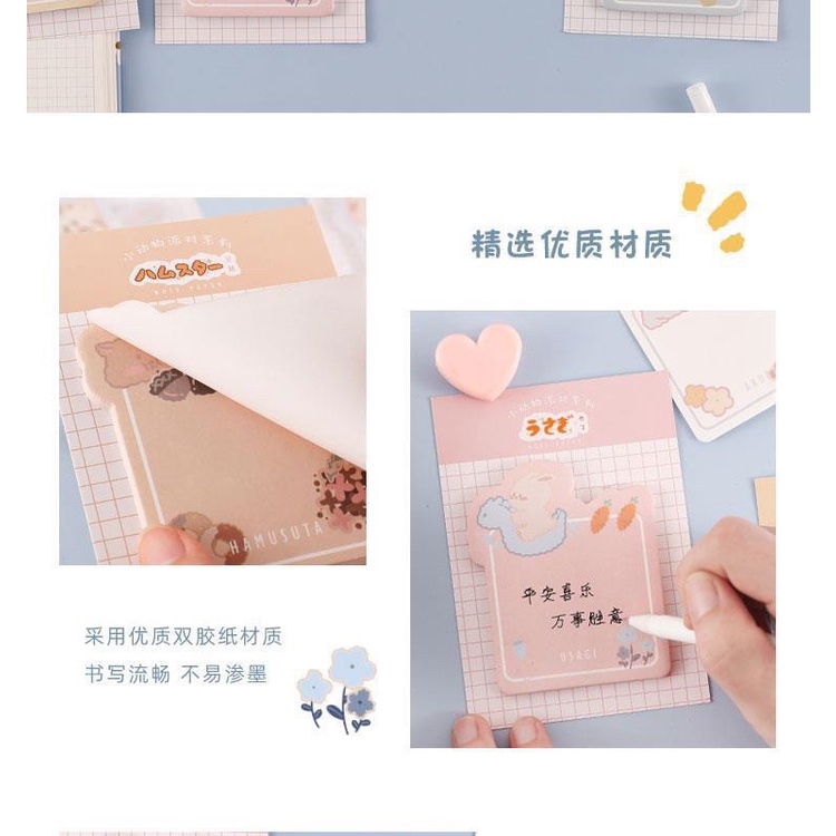 Set 30 Tờ Giấy Note Ghi Chú Màu Pastel Hình Thú Mèo Cún Dễ Thương