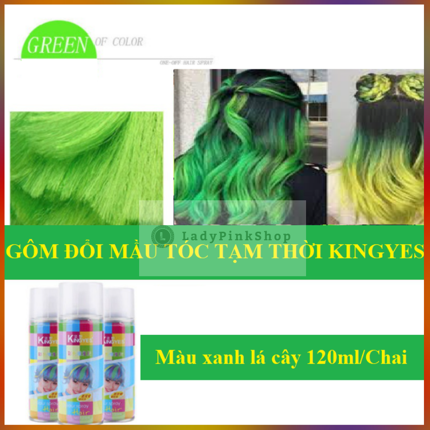 Gôm Xịt Nhuộm Tóc Tạm Thời Màu Xanh Lá Cây Kingyes 120ml/Chai Thời Trang