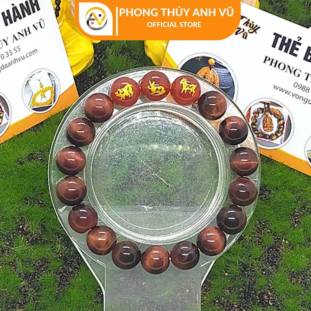 Vòng tay mắt hổ đỏ tam hợp hợi mão mùi - size 8 10 12ly cho người mệnh thổ, mệnh hỏa - có khai quang điểm nhãn may mắn tài lộc - bảo hành 12 tháng - PHONG THỦY ANH VŨ
