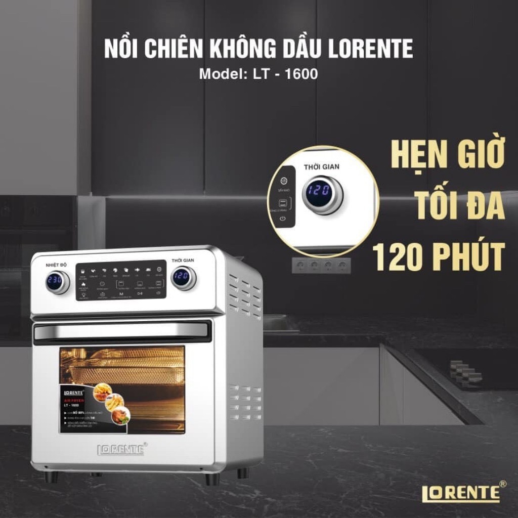 [HCM]Nồi Chi&ecircn Kh&ocircng Dầu 16L Lorente LT 1600- Điều Khiển Cảm Ứng-8 Chế Độ C&agravei Đặt Sẵn