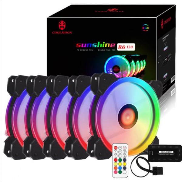 Combo 5 fan led rgb digital hxhs + tặng bộ hub kết nối nguồn và điều khiển