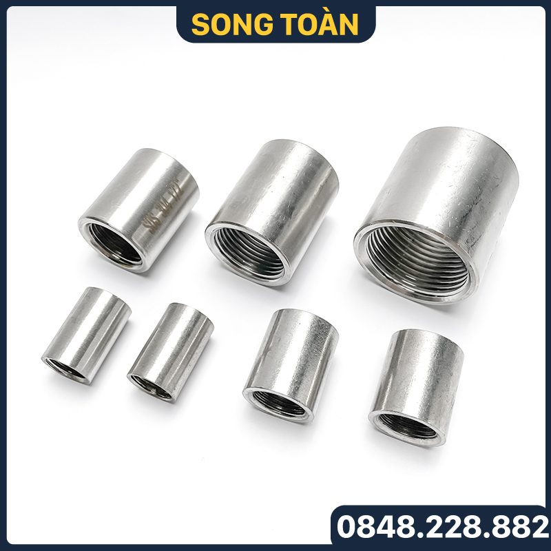 Măng sông inox 304, nối hai ren trong inox sus 304 13 17 21 27 34 42 49 60mm