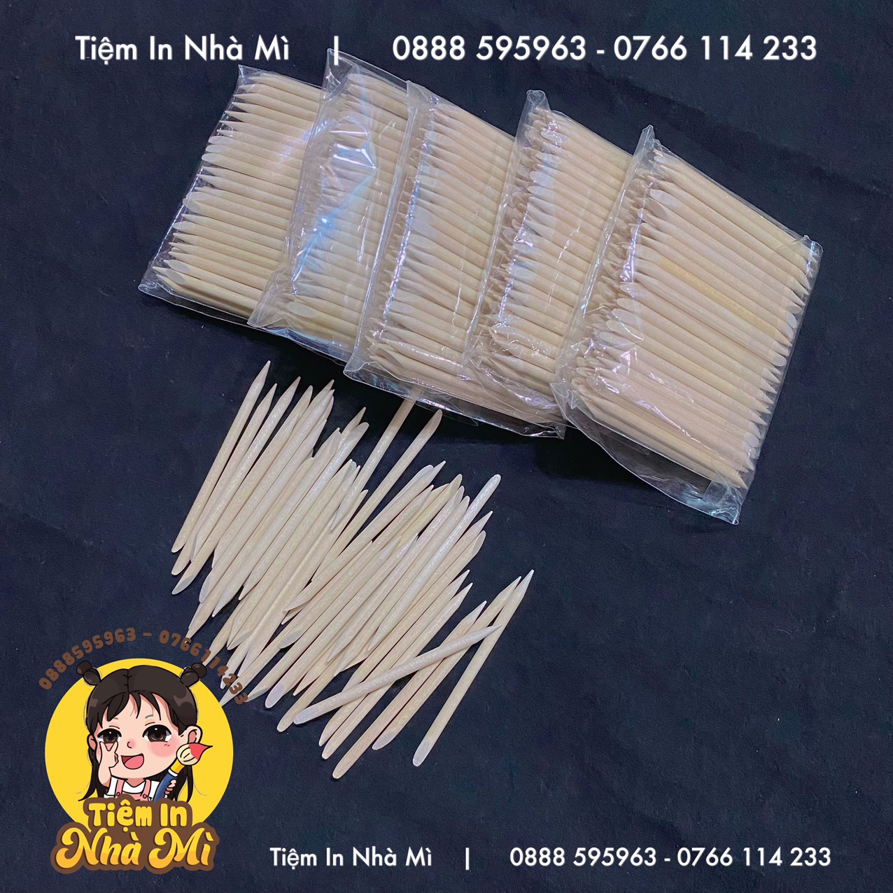 Túi 100 que gỗ làm móng tay 2 đầu