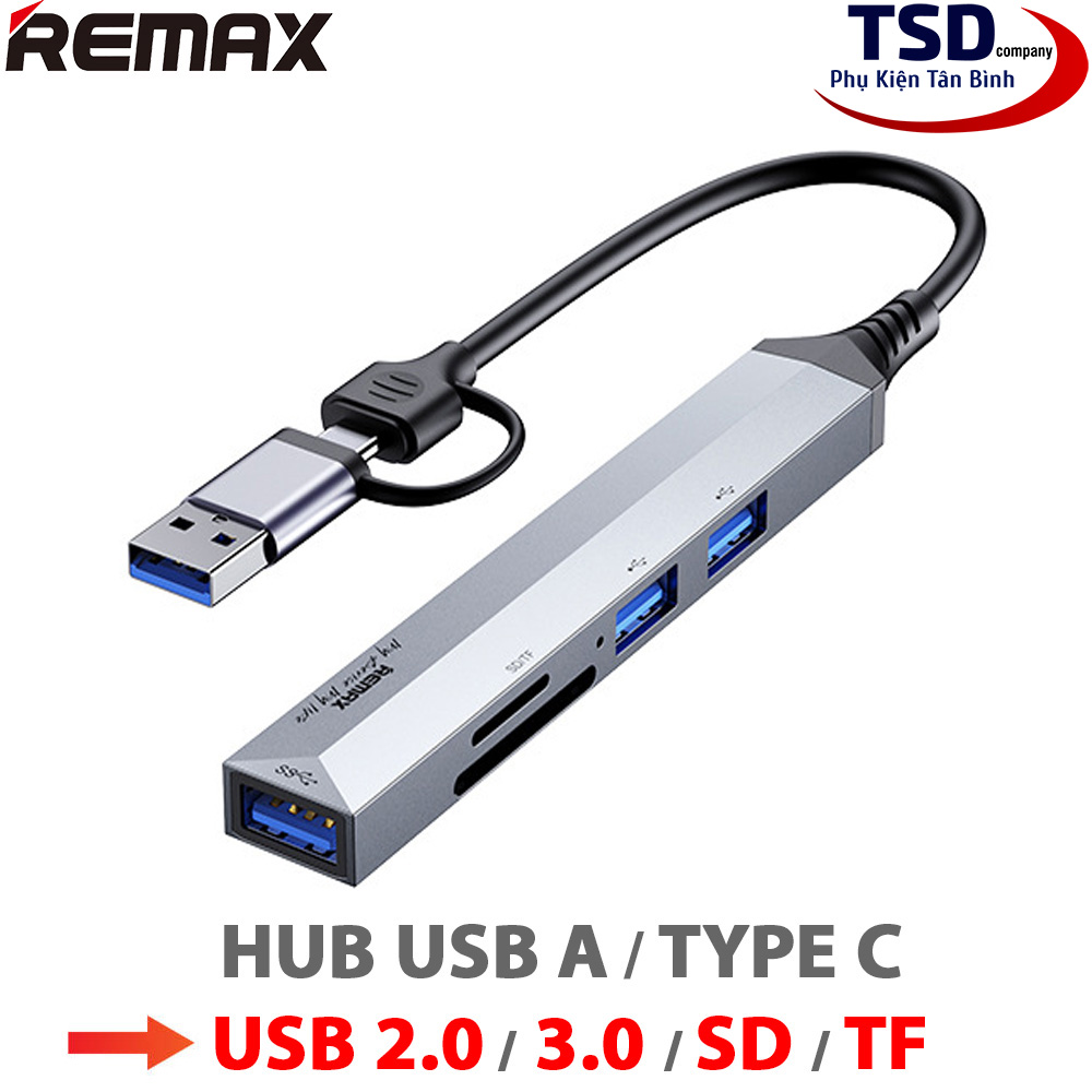 Hub remax ru-u7 converts usb a / type c port to usb 3.0, 2.0, high speed memory card