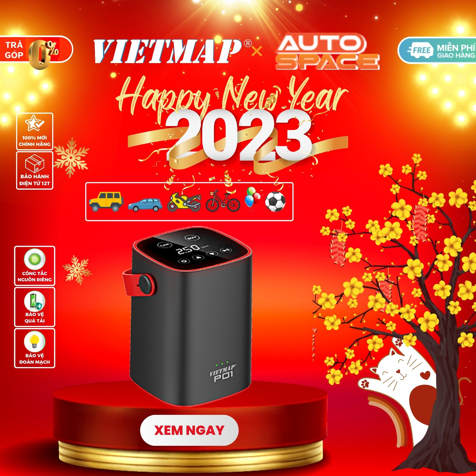 Vietmap p01 - bơm lốp điện tử dùng điện 12-24v - màn hình led cảm ứng - tự động ngắt