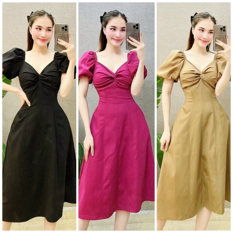 Đầm xoắn cổ 3 màu v2