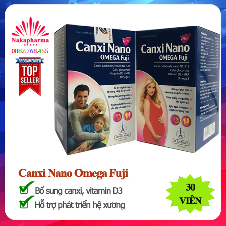 Canxi Nano Omega Fuji – Bổ sung vitamin D3 và canxi, giúp xương răng chắc khỏe, ngừa loãng xương, chậm lớn