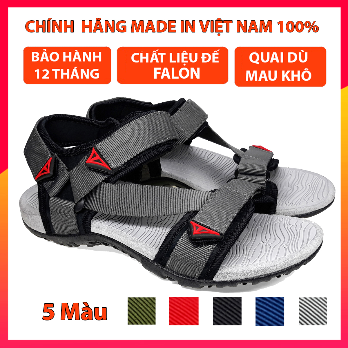 Dép nam, giày sandal quai chéo nam nữ Việt Thủy kiểu dáng thời trang trẻ em và người lớn xám VT02