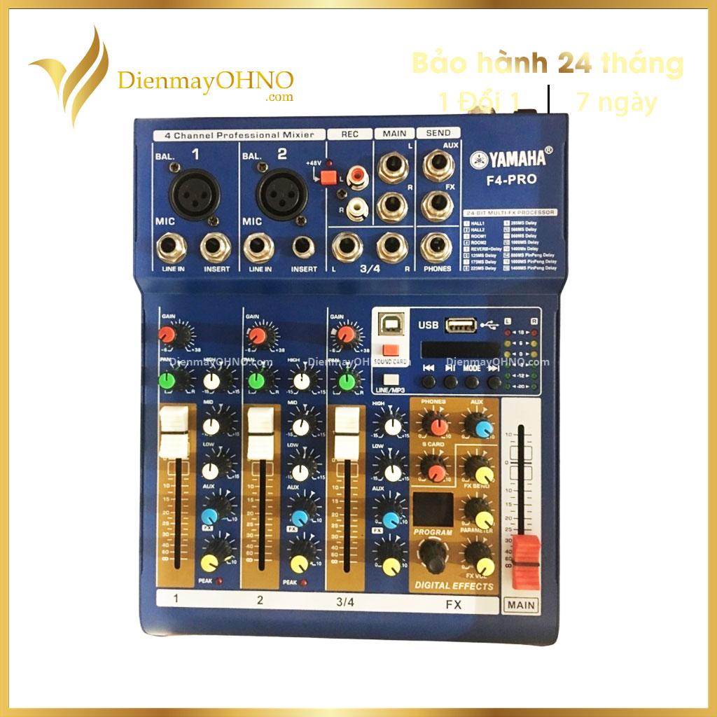 Mixer Livestream Không Dây YAMAHA F4 PRO Cao Cấp - Bộ Bàn Mixer Chống Hú Karaoke Mini Trộn Âm Thanh Gia Đình Cao Cấp - Điện Máy OHNO