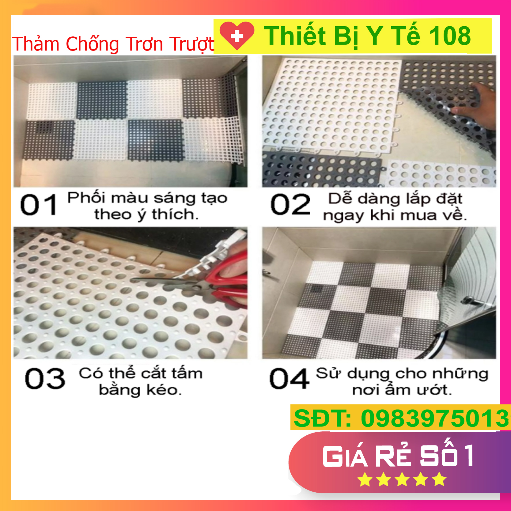 Tấm Lót Sàn,Thảm Nhựa Lỗ Kháng Khuẩn,Chống Trơn Trượt kt30*30 cm Sạch Sẽ,Thoáng Mát,Êm Chân,An Toàn Cho Trẻ