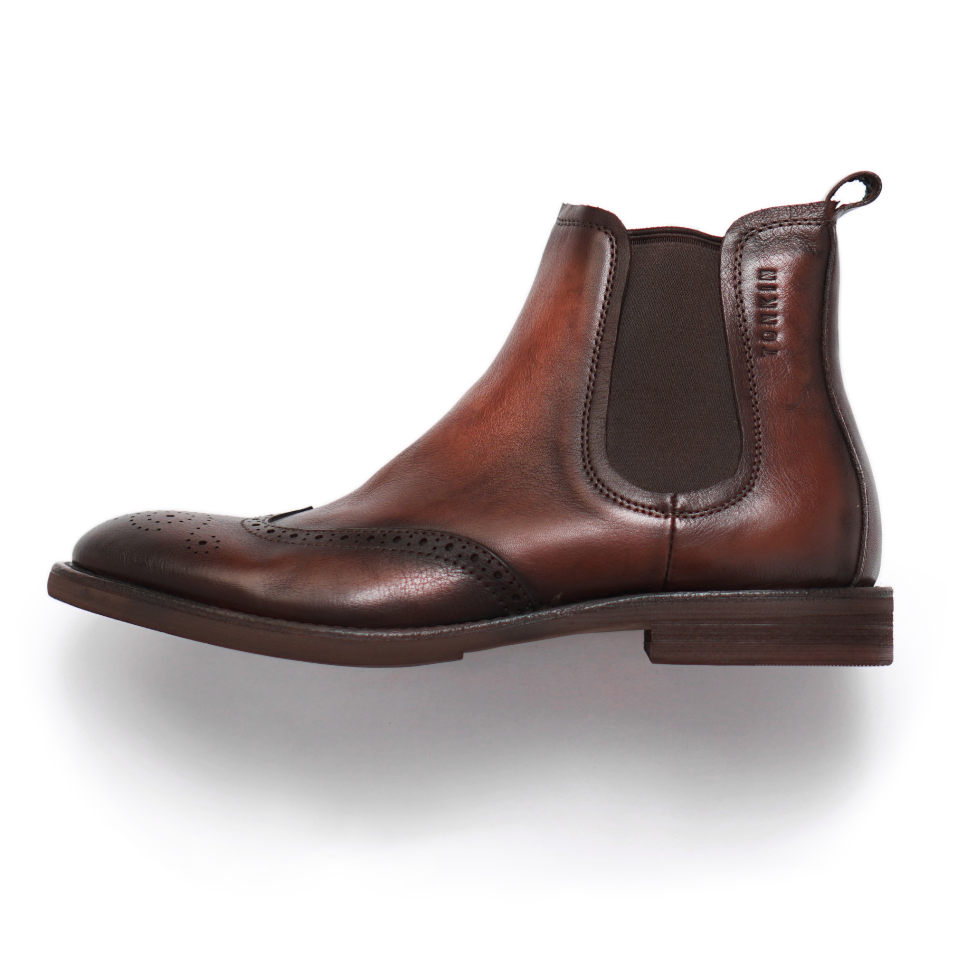 Giày boot nam cao cổ màu nâu chelsea wingtip, giày công sở da bò thật tonkin aota